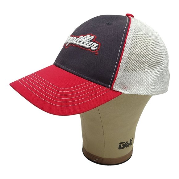 Caterpillar 3D Logo Mesh Strapback Cap Trucker Baseball Hat CAT Blue Red - Picture 2 of 12